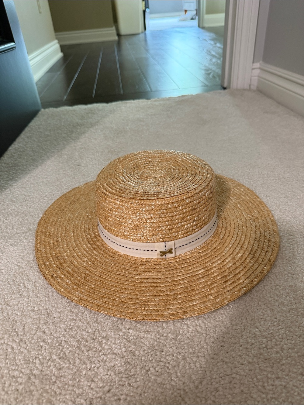 Vitamin A Natural Straw Boater Hat with White Band